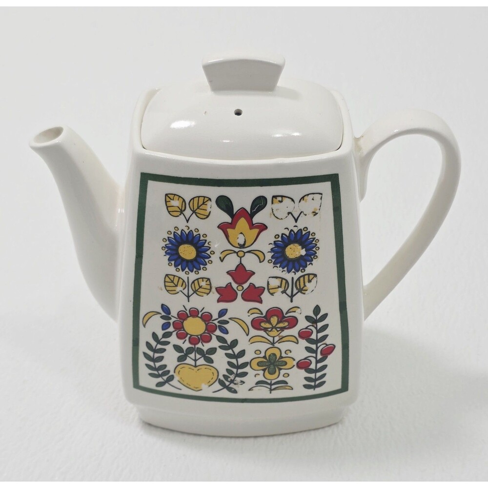 Vtg Nagae Japan Electric Ceramic Teapot Hot Water Pot Folk Art Floral w/ Cord